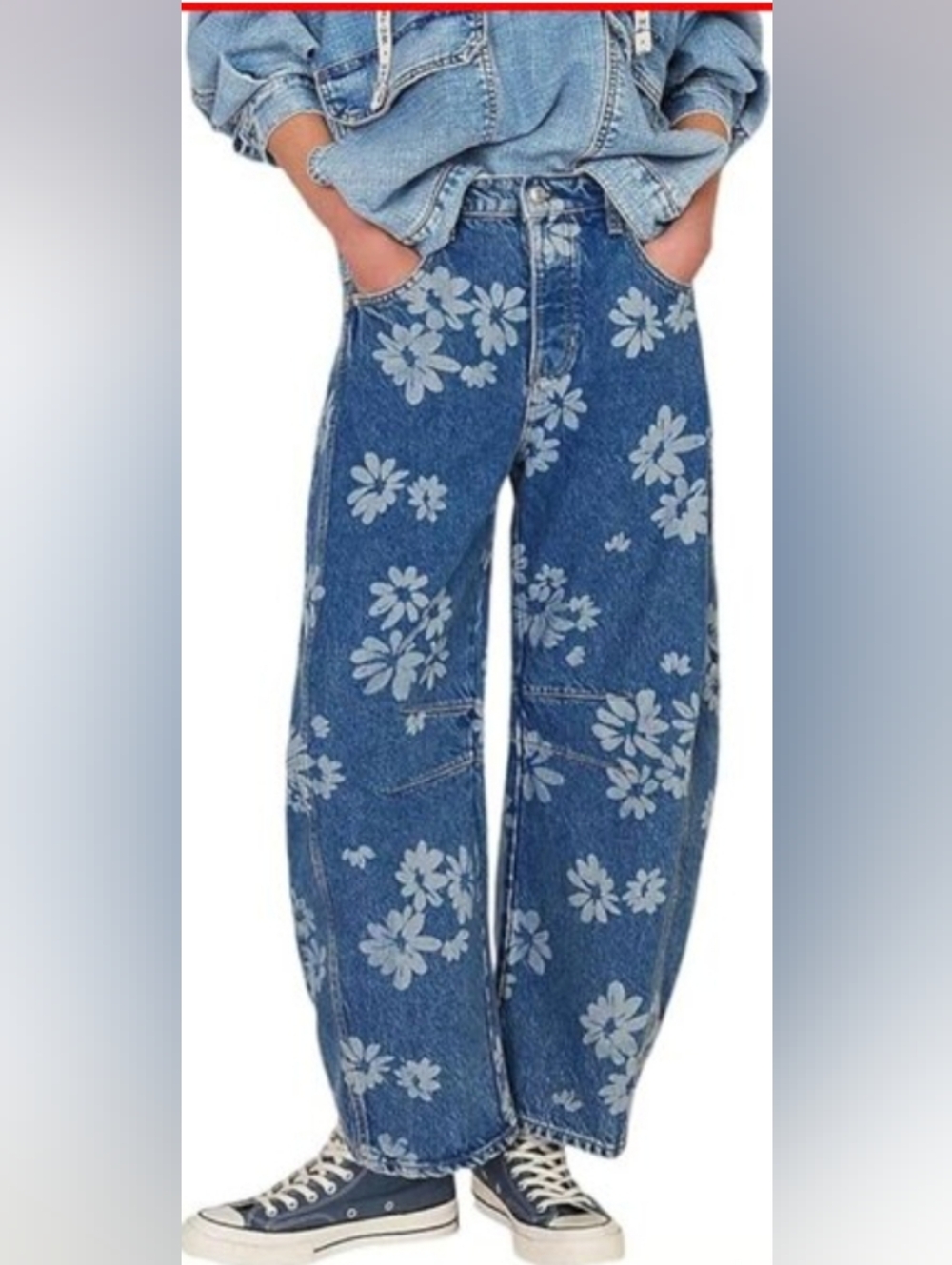 We The Free Blue Floral Good Luck Barrel Jeans - Picture 8 of 8